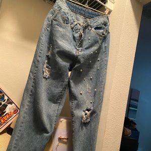 Hand sewn pearl jeans